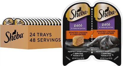 Sheba Perfect Portions Pate Wet Cat Food, Savory Chicken, 2.6 Oz, 24 Ct | Grain-Free, 48 Servings, No Fillers, Made in USA, Real Meat, Complete & Balanced, Essential Vitamins, Twin-Pack Trays21