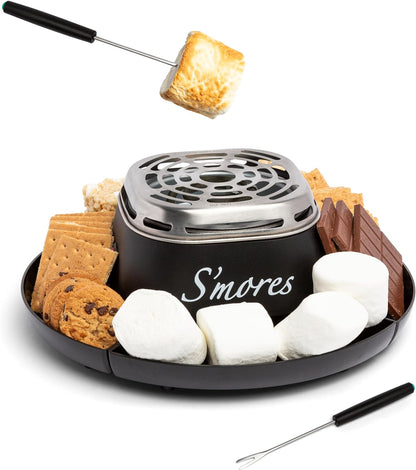Tabletop Indoor Electric S'Mores Maker - Smores Kit with Marshmallow Roasting Sticks and 4 Trays for Graham Crackers, Chocolate, and Marshmallows - Movie Night Supplies - Black1