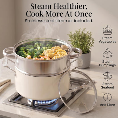 20 Pc Ceramic Cookware Set with Knives Set | Pots and Pans Set Non Stick with Deep Frying Pan Set, Non Toxic Pfas-Free, Cool Touch Handles, Oven & Dishwasher Safe6