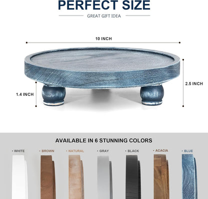 round Wood Riser for Kitchen Counter, Bathroom Decorative Tray, Blue | 10"Display Stand, Non-Slip Mat, Ideal Soap Holder, Vanity Organizer, Blue Bathroom Decor, Blue Bathroom Accessories3