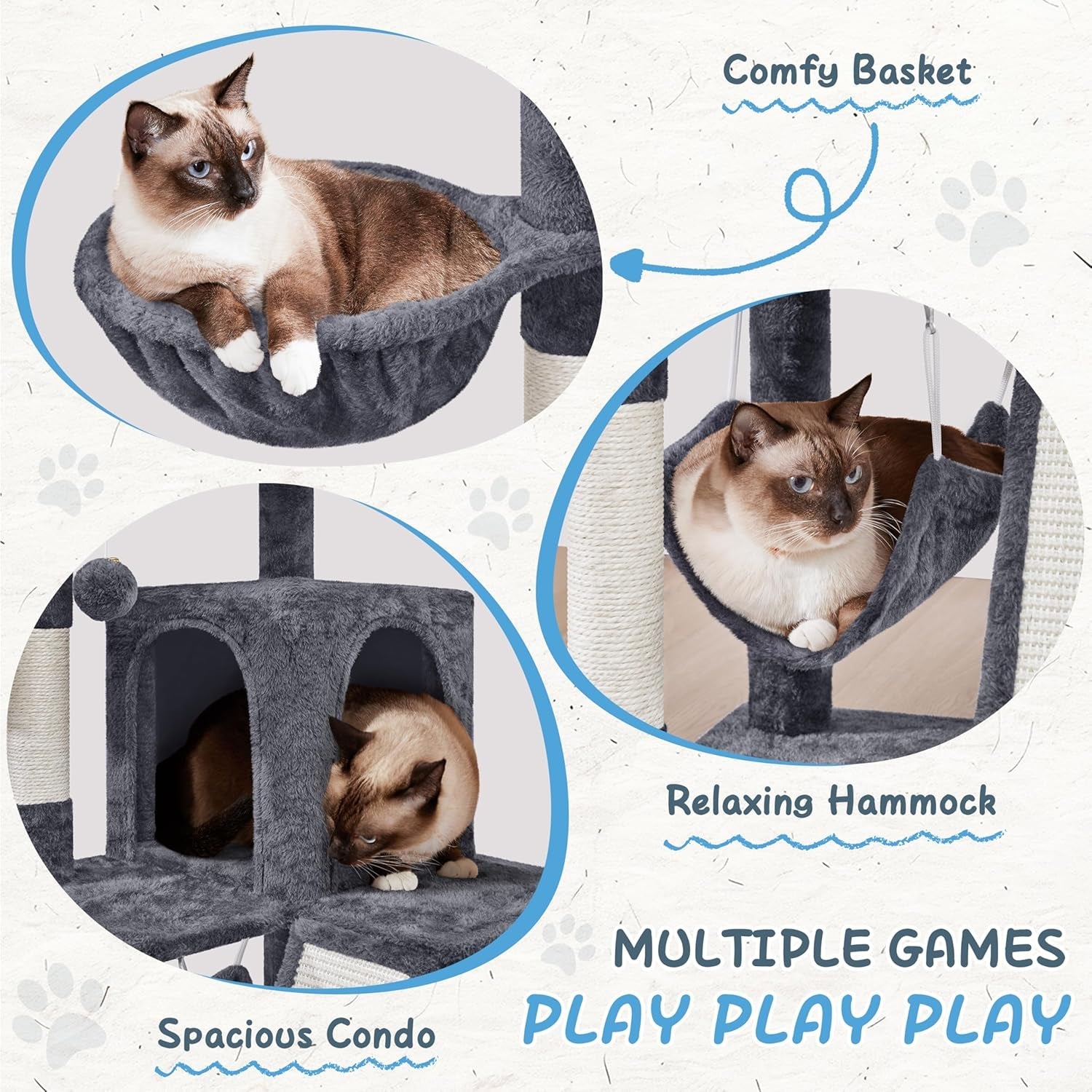 yaheetech-cat-tree-tower-40-inch-condo-with-hammock-oversized-soft-platform-scratching-board-basket-pet-beds-furniture-for-large-kittens-dark-gray-roomy-top-perch-lets-big-cats-lounge-and-survey-the-room-plus-a-sturdy-multi-level-design-cozy-condo-and-soft-plush