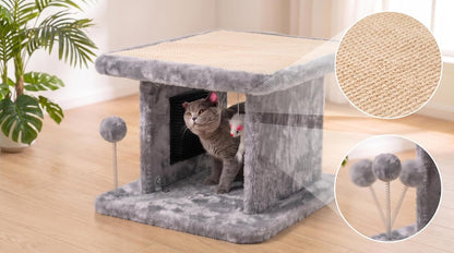 Large Cat Bed with Scratching Post and Combing Board, Sturdy and Durable, Ideal for Small Breeds | Large Plush Cat Tunnel with a Removable Sisal Scratch Pad, Grooming Brush, Hanging Toys, and Spacious Hideaway for Cats.5