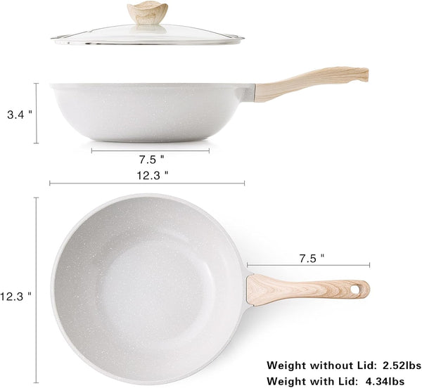 Ceramic Wok Pan, 12 Inch Nonstick Wok with Lid, Healthy Non Toxic Woks & Stir-Fry Pans for Cooking, Induction Cookware, PFOA & PFAS Free (Grey)6