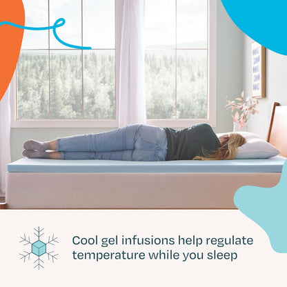Memory Foam Mattress Topper, Twin XL Size - 2 Inch Gel Infused Memory Foam - Plush Feel - Cooling and Pressure Relieving - Certipur Certified - Dorm Room Essentials2