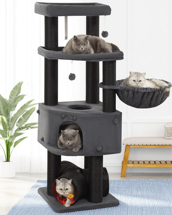 Small Cat Tree Tower for Indoor Cats, 40 in Medium Cat Bed Scratching Posts | Multi Level Compact Kitty Kitten Houses Climbing Trees Stands with 2 Condos Sisal Post Perch Platform Hammock Plush Toy Balls14