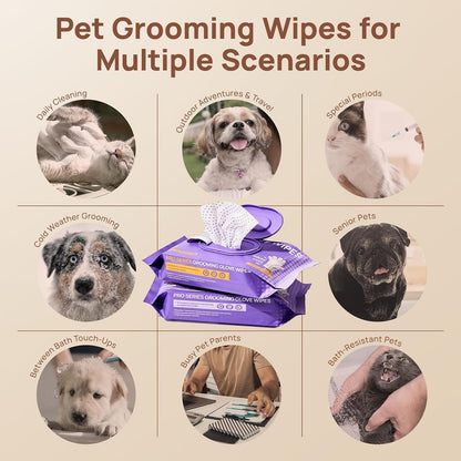 HICC PET Cleaning Glove Wipes PRO for Dogs & Cats, 20PCS Coconut Scent. | Puppy Wipes, No-Rinse Pet Grooming Wipes, Extra Thick Dual-Textured Wipes for Paws, Face, Coat, Outer Ear&Rear-End Area.7