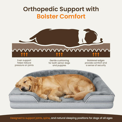Orthopedic Dog Bed for Extra Large Dogs, 45"X30" XL Dog Couch Bed | Egg Crate Foam for Pressure Relief, Cozy Bolster Sofa Design, Waterproof Removable Washable Cover, Non Slip Bottom Light Grey4