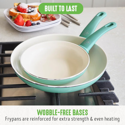 2 Piece (7” & 10”) Ceramic Nonstick Frying Pan Set, Turquoise | Pfas-Free Nonstick Coating, Family Skillet Set, Egg Pan, Omelet Pan, Stay-Cool Handles, Dishwasher & Oven Safe up to 350F7
