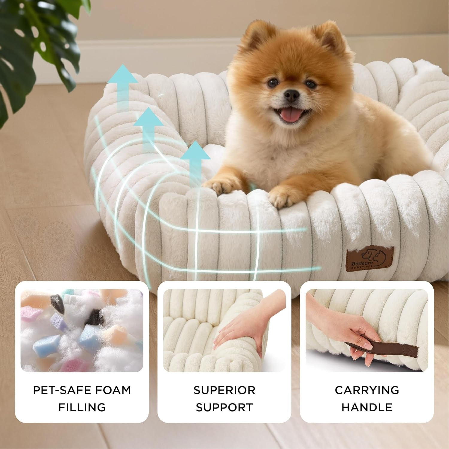 bedsure-comfyfleece™-cute-dog-bed-for-small-medium-dogs-washable-25in-cream-furry-puppy-beds-square-rectangle-orthopedic-corduroy-aesthetic-pet-beds-removable-zipper-cover-non-slip-bottom-up-to-15-lbs