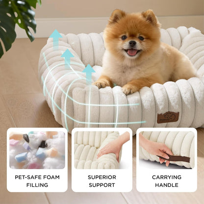 Bedsure Comfyfleece™ Cute Dog Bed for Small Medium Dogs Washable,25In Cream | Furry Puppy Beds,Square Rectangle Orthopedic Corduroy Aesthetic Pet Beds,Removable Zipper Cover,Non-Slip Bottom,Up to 15 Lbs3