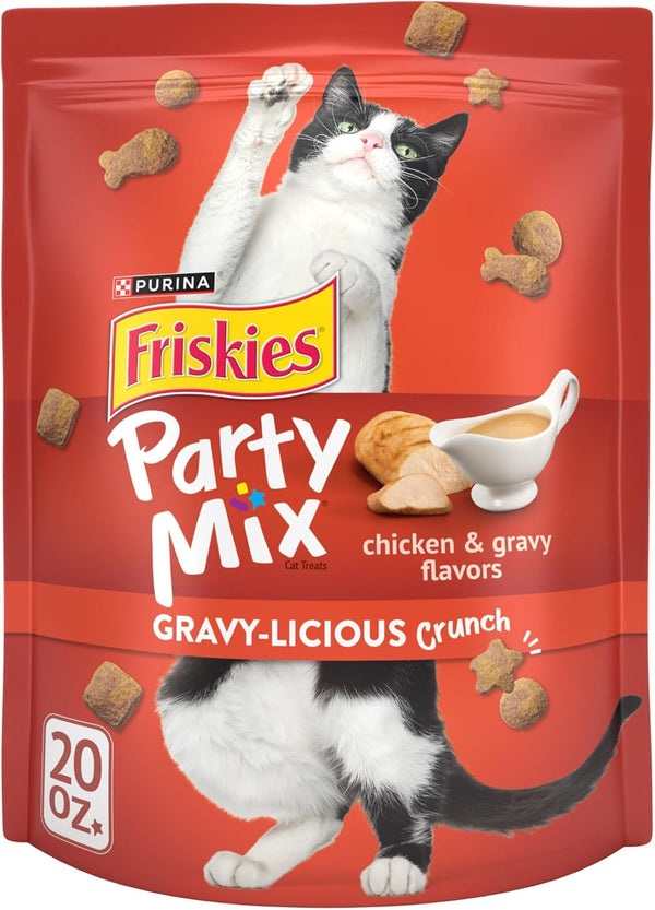 Purina Friskies Cat Treats, Party Mix Gravy-Licious Crunch Chicken and Gravy Flavors - 20 Oz. Pouch1
