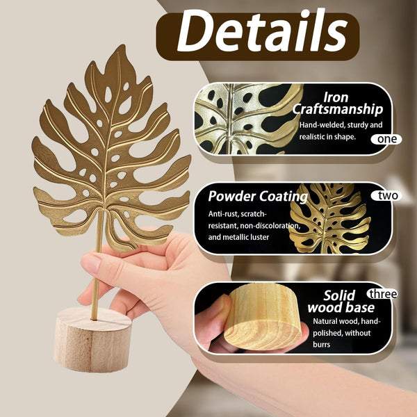 Gold Leaf Home Decor Set - Metal Leaves Statues, Modern Artistic Sculptures for Living Room, Office, Shelf & Home Decorative, Handmade 3D Botanical Accents6
