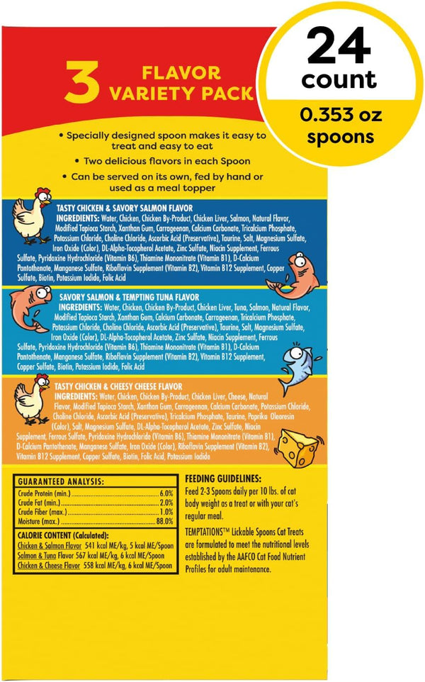 Temptations Lickable Spoons Wet Cat Treats, Variety Pack, 24 Count | Two Irresistible Flavors per Spoon, Mess-Free Creamy Puree, Hand-Feed for Bonding, Use as Treat or Food Topper, Adult Cats9