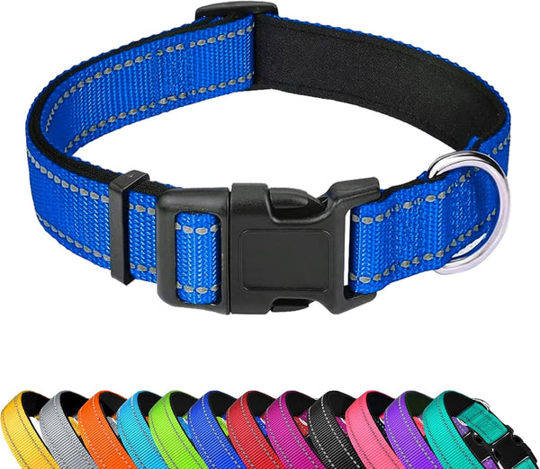Reflective Dog Collar, Adjustable Soft Neoprene Padded,Teal,M | Breathable Nylon for Medium Dogs,Tear-Resistant Webbing,Chafe‑Free on Walks and Hikes,Metal D-Ring,Night Safety15