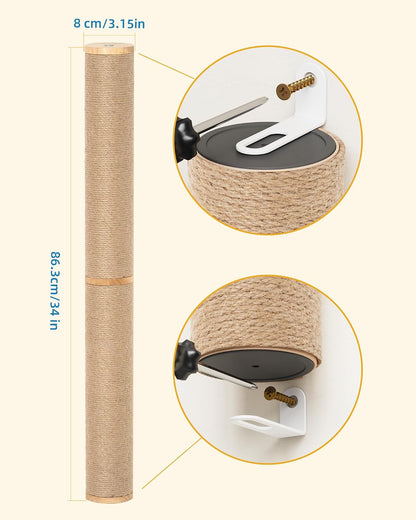 Aechonow 34" Cat Scratching Post, Wood Wall Mounted Cat Scratcher for Cats | Cat Wall Scratcher,Cat Wall Furniture for Indoor Cats,Cat Wall Wood Climber, Natural Sisal,Tall & Sturdy Corner Climbing Pole6