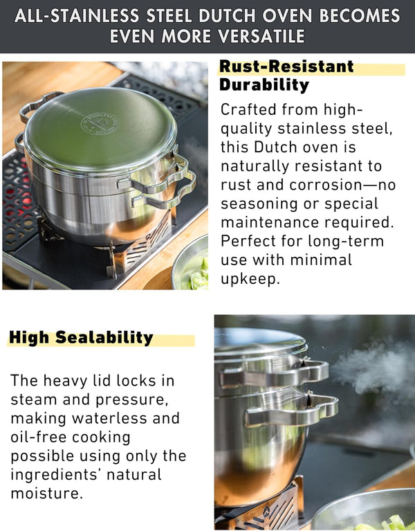 CAMPINGMOON 1.5 Quart Stainless Steel Dutch Oven 6-Inch 2 in 1 Skillet Lid Solo Camping Cookware Set DO-254