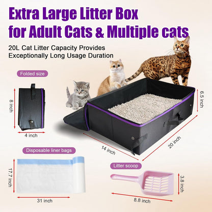 20X14X6.5 Inches, Large Portable Cat Travel Litter Box with Zipped Lid & 10 Liners, Leak-Proof, Lightweight, Sturdy & Waterproof and Foldable Travel Cat Litter Box for Hotels, Car, & Camping4