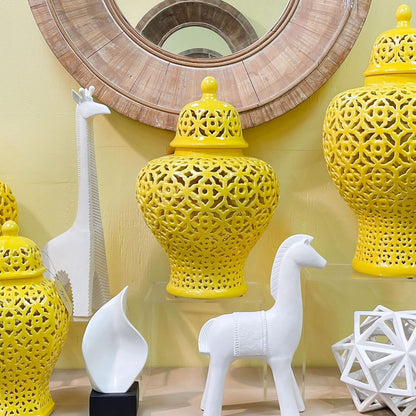 19.5” Lattice Ginger Jar with Lid - Stunning Home Decor with Intricate Mediterranean Inspired Lattice Work - Living Room and Kitchen Decoration - 19.5” (Yellow)3