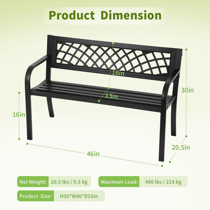 | 46" Outdoor Garden Bench | Black | 480Lbs Load Capacity | Heavy Duty Metal Patio Bench with Grid Design | Rust & Weather-Resistant | for Lawn, Yard, Parks, Patio, Porch, Entryway3
