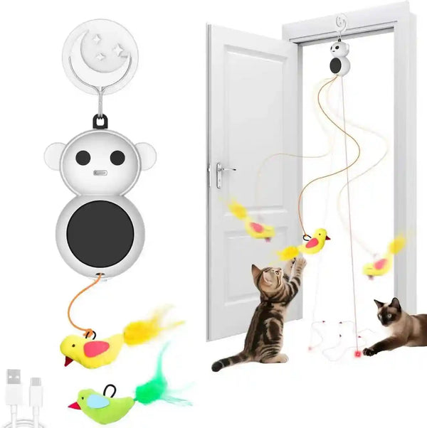 Interactive Cat Toys for Indoor Cats - Automatic Laser Cat Toys, Flying Bird Feather Cat Wand Toy, Best Kitten & Adult Cat Enrichment Stimulation Toy Hanging Electric Kitty Toys for Bored Cats (Beige)1