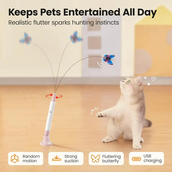 Potaroma Interactive Spinning Butterfly Cat Toy Wand, Rechargebale | Automatic Self-Play & Handheld Mode, Electric Touch Activated Cat Teaser with Suction Cup for Indoor Kittens2