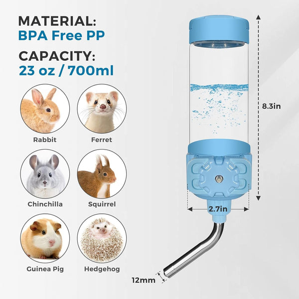 Vannon Top Fill Small Animal Water Dispenser for Cage, 23Oz Auto Feeding Crate Water Bottle for Rabbit, Chinchilla, Ferret, Guinea Pig, Squirrel, Hedgehog, Pet Nozzle Diameter: 10Mm, BPA Free, Blue6