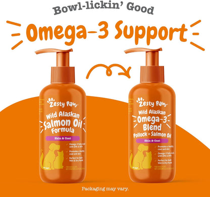 Zesty Paws Wild Alaskan Omega-3 Blend Pollock + Salmon Oil for Dogs and Cats- Skin and Coat Support, Omega 3 Supplement for Pets, 8.5Oz5