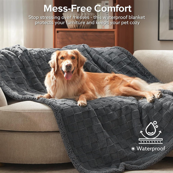 GASUR Waterproof Dog Blankets for Large Dogs, Dog Blanket for Couch Bed, Fleece Pet Blanket for Furniture Sofa Protector, Soft Pet Throw Blankets for Crate Car Outdoor, Washable, 50"X60",Grey2