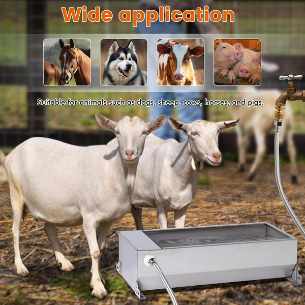 Automatic Large Dog Water Bowl Dispenser Outdoor Stainless Steel Automatic Livestock Water Trough Large Capacity Auto Fill Dog Waterer with Float Valve, for Chicken Geese Duck Goat Pig8