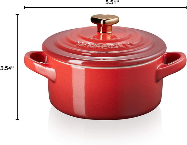 Le Creuset Stoneware Mini round Cocotte, 8Oz., Cerise with Gold Heart Knob5