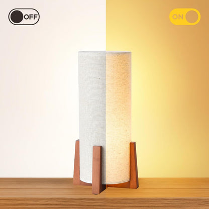 Modern Small Table Lamps, Nightstand Lamp with Linen Fabric Shade, 13.97" Cylinder Wood Base Bedside Table Lamp for Bedroom Office Living Room Home Decor6