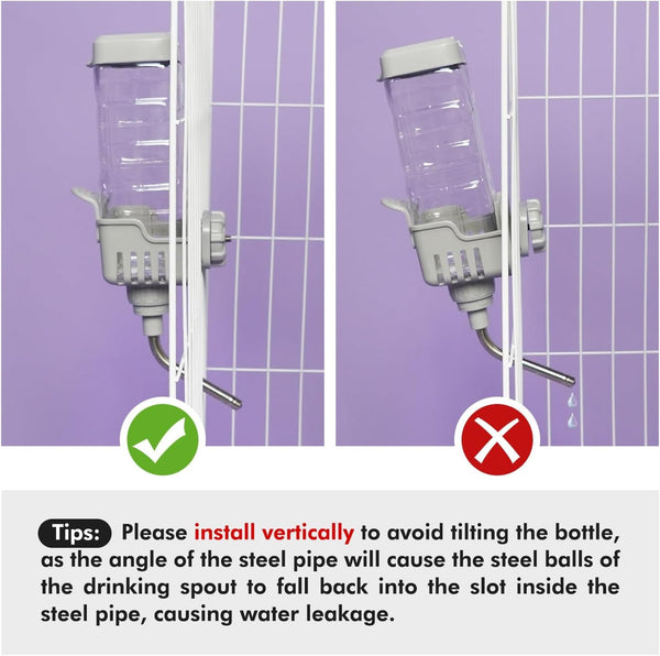 Vannon 30Oz Small Pet Water Bottle for Cage with Top Fill Design, Grey | Top-Fill Small Pet Water Bottle with Leak-Resistant Nozzle, Bpa-Free Materials, and Stable Dual Clips for Everyday Hydration.2