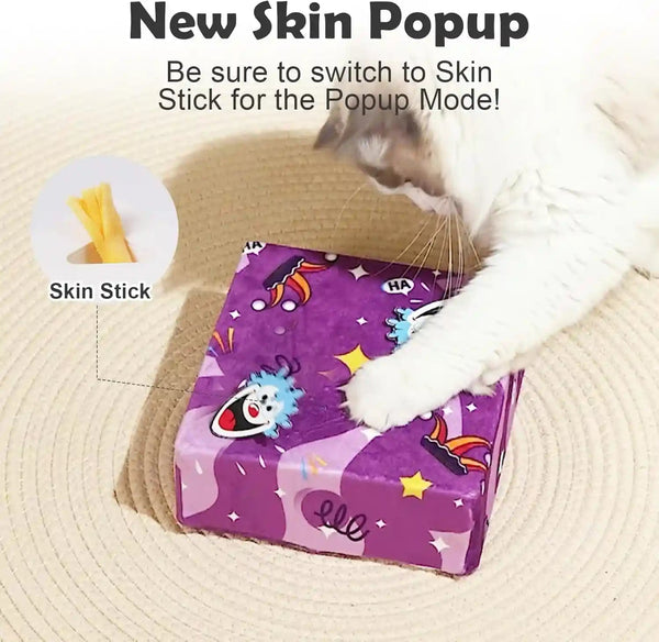 Interactive Cat Toys -Migibox for Indoor Bored Cats, Automatic Pop Out Feathers from 7 Holes Randomly, Motion Activated, USB Rechargeable (Purple Skin)5