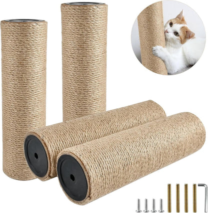 4 Pcs Cat Scratching Post Replacement, Natural Jute Pole Cat Tree Replacement Parts, Cat Scratch Pole with 8 M8 Screws and 1 Wrench for Indoor Kittens Tower (11.8 X 3.3 In)1