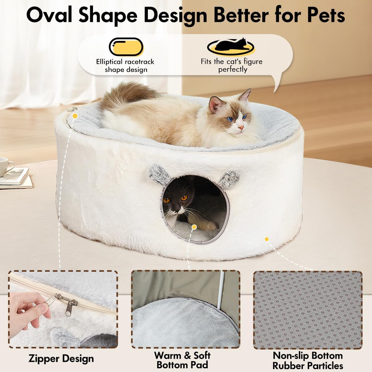 zoratoo-enclosed-cat-house-for-indoor-cats-pet-cave-with-washable-cover-portable-raised-pet-bed-sturdy-metal-frame-detachable-washable-cover-oval-shape-cuddle-bed-for-sleeping-kittens