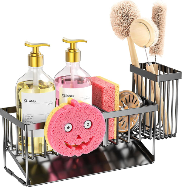 Sponge Holder for Kitchen Sink, Smiley Face Sink Caddy with Removable Brush Holder,Self-Draining Sponge Caddy for Sponge,Soap,Dish Brush,Scrubber,Kitchen Essentials and Gadgets6