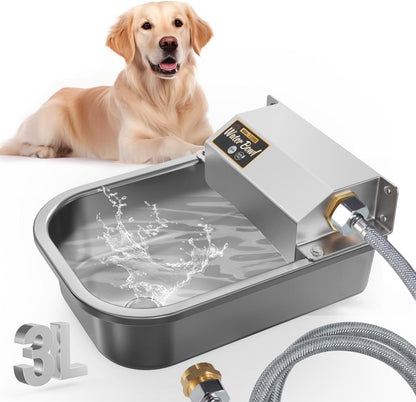 Automatic Water Dispenser for Dogs, 3L Stainless Steel Dog Water Bowl Dispenser, Automatic Water Feeder for Chicken & Livestock, Outdoor Auto-Fill Water Bowl Fit 3/4'' GHT Faucet, Easy Clean1