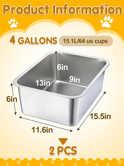 2 Pcs 4 Gallons Extra Large Dog Water Bowl - Durable Reusable Stainless Steel Dog Bowl, High Capacity Water and Food Bowls for Household with Multiple Large Dogs Indoor Outdoor4