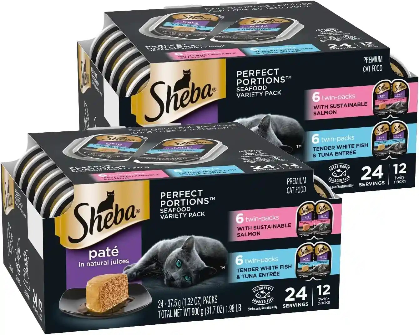 sheba-perfect-portions-pate-wet-cat-food-seafood-variety-2-6-oz-24-ct-grain-free-made-in-usa-sustainable-salmon-signature-seafood-whitefish-tuna-no-artificial-flavors-twin-pack-trays