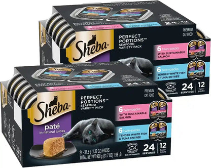 Sheba Perfect Portions Pate Wet Cat Food, Seafood Variety, 2.6 Oz, 24 Ct | Grain-Free, Made in USA, Sustainable Salmon, Signature Seafood & Whitefish Tuna, No Artificial Flavors, Twin-Pack Trays15
