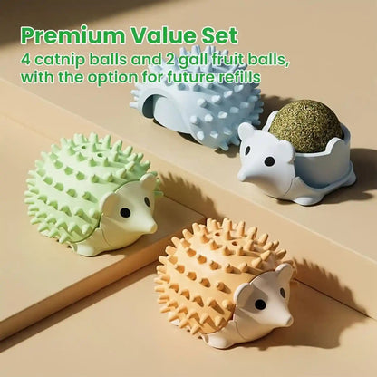 6 Pcs Catnip Ball Toys with Rubbing Shell, Lickable Roller Catnip Toys for Cats Chew, Edible and Refillable Kitten Toys, Teeth Cleaning Dental Indoor Cat Treats Toys, 3 Shells 6 Balls7