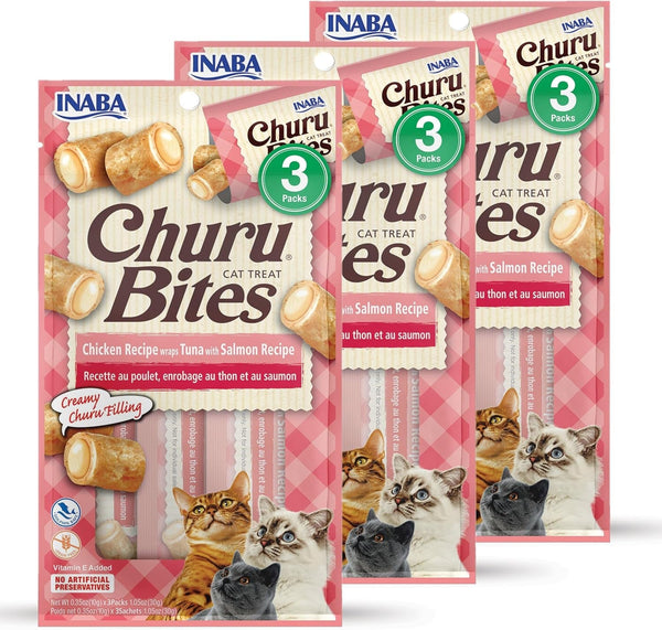 INABA Churu Bites for Cats, Soft Baked Chicken Churu Filled Cat Treats with Green Tea Extract, 0.35 Ounces Each Tube, 12 Tubes Total, 4 Flavor Variety12