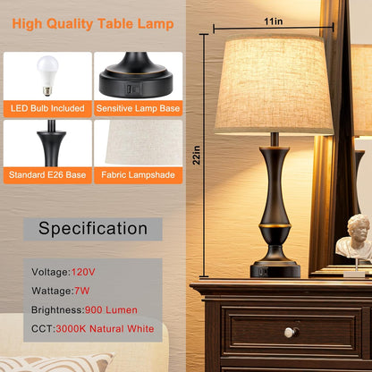 Touch Lamps for Nightstand, 3 Way Dimmable Lamps for Bedroom with USB C+A | Touch Control, USB C+A Charging Ports, Table Lamps for Living Room, Night Stands, Bedside, Bedroom, Bulb Included, Black5
