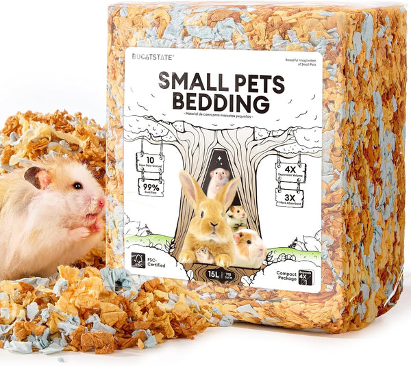 BUCATSTATE Hamster Bedding 15L, Truly 99% Dust-Free Small Animal Paper Bedding Odor Control, Cozy Hamster Litter for Rabbit Rat Syrian Dwarf Hamsters Gerbils (Harvest Sunset​)1