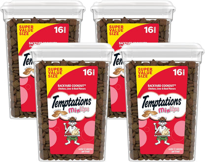 Temptations Mixups Crunchy and Soft Cat Treats, Cookout Flavor, 30 Oz | Chicken, Liver & Beef Flavors, under 2 Calories per Treat, 100% Complete & Balanced for Adult Cats, Resealable Stay-Fresh Tub15