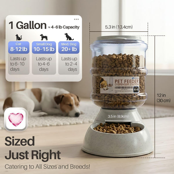 Flexzion Gravity Pet Feeder, Dog and Cat Food Dispenser, 1-Gallon Capacity | Self-Replenishing Dry Food Station with Non-Skid Feet and a Carry Handle; Holds Approximately 4-6 Lb of Kibble.6