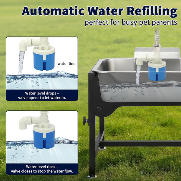 BWOGUE 3 Gal Automatic Dog Water Dispenser, Elevated Outdoor Bowl for Dogs | Automatic Water Dispenser for Dogs, Stainless Steel Pet Waterer, 9/11/13/15 in Stand, Float Valve, Big Dogs Pets Livestock6