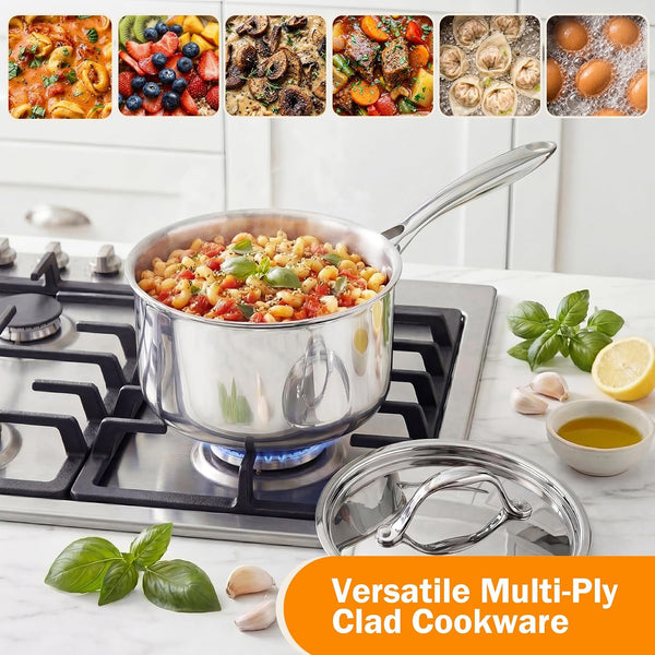Fully Multi-Ply Clad Stainless Steel Pot & Pan Cookware Set | Saucepan, Steamer & Stockpot with Lids & Fry Pans. Fits Induction, Electric & Gas Cooktops. 10-Piece6