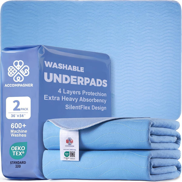 Accompagner Incontinence Bed Pads Washable Waterproof, Ultra-Absorbent Reusable Underpads for Diaper Changing, Nursing, Bedridden, Adults, Seniors, Kids and Dogs (Blue, 24"X24"(Pack of 6))28