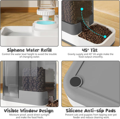 Gearroot Automatic Cat Feeder and Water Dispenser, 2 in 1 Gravity Pet Food Feeder and Water Dispenser Detachable Cat Food Dispenser for Small Dogs and Cats, Gray4
